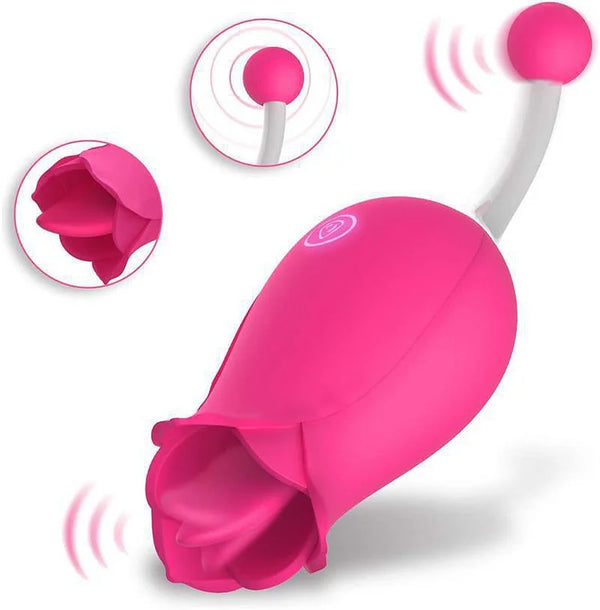 2 in 1 Licking & High-Frequency G-Spot Rose Clitoral Vibrator  Clitoris Tongue Stimulator Vaginal Breast Nipple Massager for Quick Orgasm